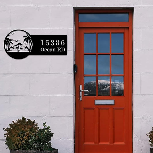 Beach House Metal Sign Custom,Flamingo Personalized Family Name Sign Wall Art,Custom Home Address Numbers Marker,Street Address Wall Hanging for Gate Fence Door Plate Office Hotel Entry Road Mailbox