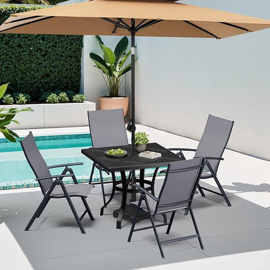 Crestlive Products Folding Patio Chairs Set of 4, 7-Level Adjustable Recliner Chairs Foldable Outdoor Lawn Chairs for Pool, Backyard,Gray