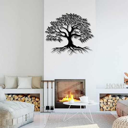 VTHTA Large Tree of Life Metal Wall Art,Tree Wall Sign for Living Room Bedroom Indoor Outdoor Garden Home Decoration (Black, 28" Wx24 H/70x61cm, Metal Wall Art)
