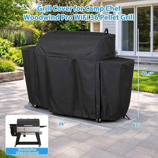 Pellet Grill Cover for Camp Chef Woodwind Pro WiFi 36, Heavy-Duty 600D Waterproof Outdoor Grill Cover, Fade-Resistant Oxford Fabric, Upgraded Full-Length Camp Chef 36 Pellet Grill Accessories