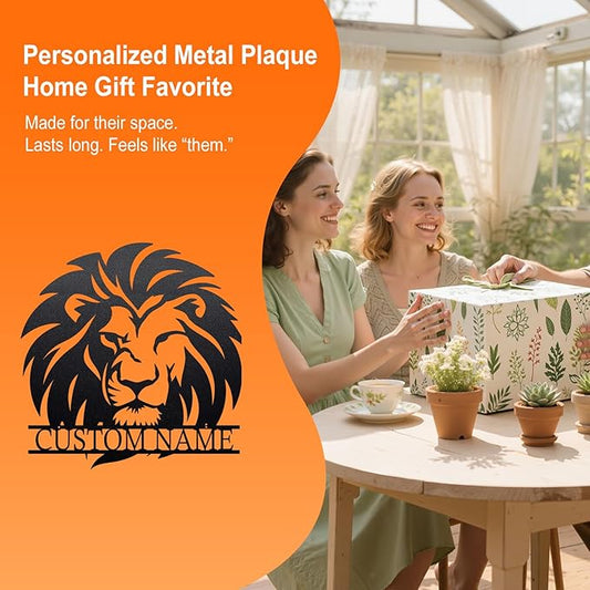 Personalized Metal Lion Name Sign – Custom Wall Art with Majestic Animal Design, Durable Outdoor & Indoor Home Decor – Unique Housewarming & Wedding Gift for Couples, Families, and Friends Style1