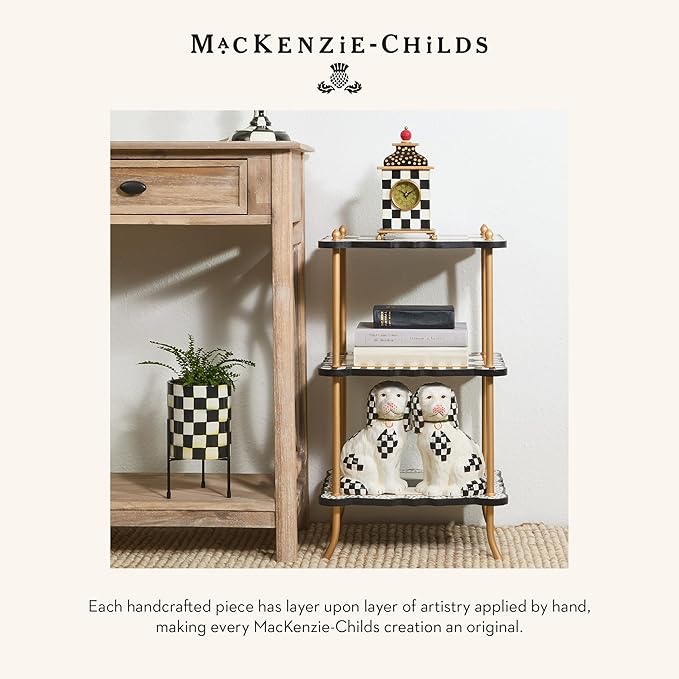 MACKENZIE-CHILDS Tabletop Ceramic Planter with Stand, Decorative Pot for Indoor Plants, Black-and-White Courtly Check
