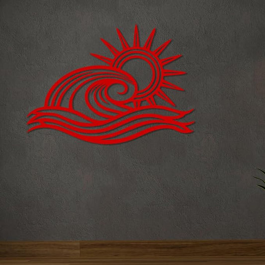 Wita Home Ocean Wave Metal Wall Art, Sun Beach Decor, Coastal Large Wall Sculpture for Home, Indoor/Outdoor Use, Nautical Wall Hanging, Eye-Catching Addition to Living Room (Silver, 18 x 11 inches)