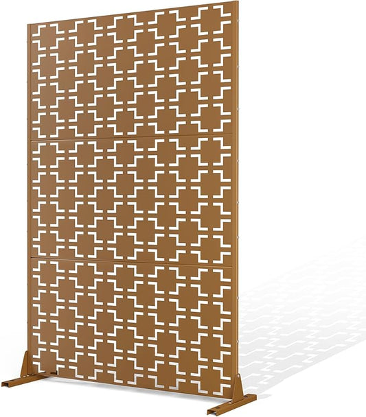 Metal Privacy Screen Outdoor Privacy Screen, Freestanding Fence Panel for Outside, 72''H×47''W, Decorative Screen Panel for Backyard/Patio/Deck