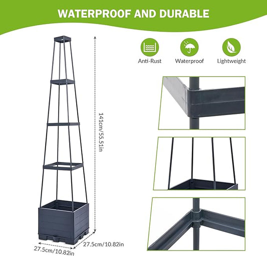 GENMOUS 4 Tiered Tomato Planter with Box Trellis, 56'' Raised Garden Bed Planter Boxes, Tomato Cages for Garden Patio Climbing Plants Vegetable Vine Flowers Outdoor & Indoor(1 Pack)