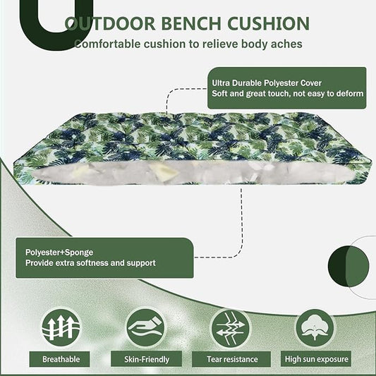 2/3 Seater Swing Replacement Cushion, Waterproof Porch Swing Cushions with Backrest, Thickened Bench Cushions for Outdoor Furniture, for Outdoor Patio Swing (Palm Leaves, 70.8 * 40in)