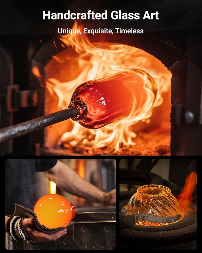 Solar Hummingbird Feeder - 49 fl.oz Hand Blown Glass Color Changing - 7 Feeding Ports with Perch - Never Leak - Perfect Hummingbird Feeder