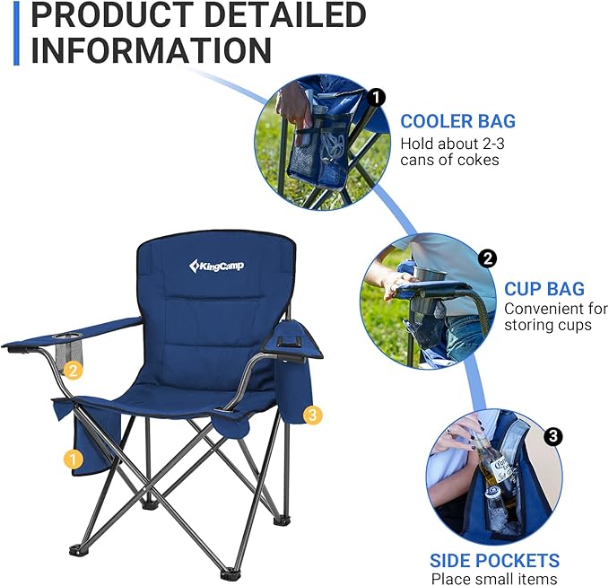 KingCamp Heavy Duty Oversized Comfy Folding Outdoor Portable Lawn Adults Bag Chair with Cooler for Outside Camp, Sports, Picnic, Stadium…