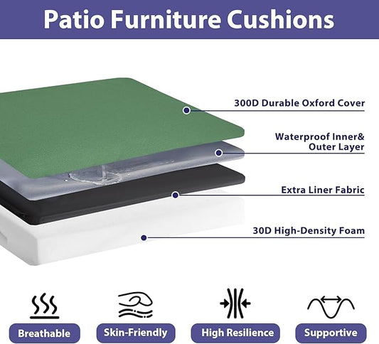 Outdoor Chair Cushions Set of 4,Waterproof Outdoor Seat Cushions for Patio Furniture,Patio Chair Cushion with Handle and Ties, Square Out Door Chair Pads,18.5" x 16" x 3", Forest Green