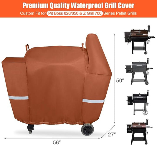 QuliMetal Grill Cover for Pit Boss Pro Series 850 and Deluxe 820, PB820D 820FB 820D3 820SC 820XL 820PS1, 820CS1 Competition, Sportsman 820 Series Wood Pellet Grills, Z Grill 700 Series, Brown