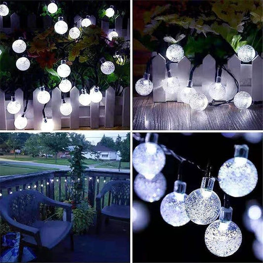 White 2-Pack 100 LED 64FT Crystal Globe Solar Lights Outdoor, Waterproof Solar Christmas String Lights Outdoor Decorative with 8 Lighting Modes for Christmas Decorations Garden Wedding Party Tree