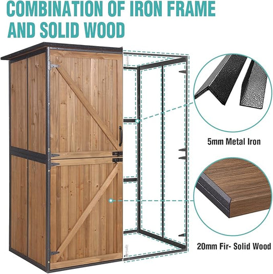 Sheds & Outdoor Storage,Large Garden Shed with Metal Frame Structure and Adjustable Shelves,Bike Storage Tool Cabinet Box for Backyard Garden Patio Lawn (Brown)