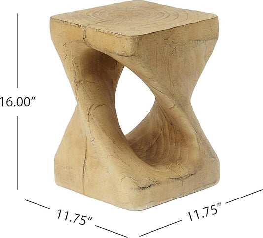 Christopher Knight Home Outdoor Side Table,Twist Shape End Table,Decorative Accent Table,Garden Stool Table for Patio Balcony Beach Pool Side,Lightweight Concrete,Wood Like Texture,Natural