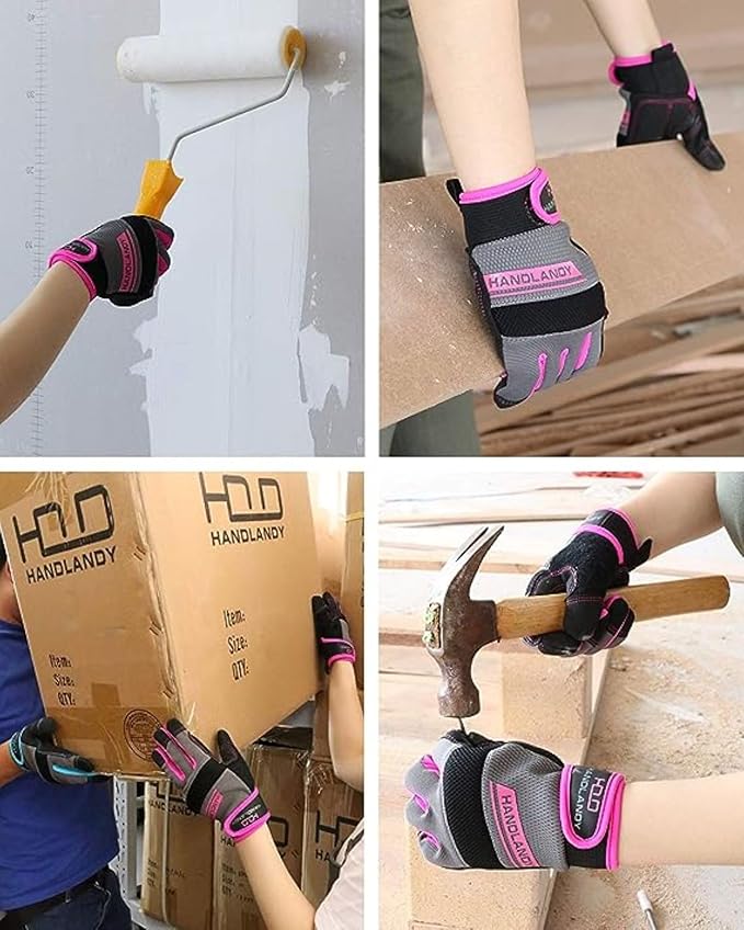 HANDLANDY Women Safety Work Gloves Utility Touch Screen Working Grip Glove for Yardwork Gardening Breathable Mechanic Gloves