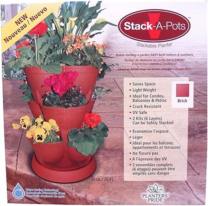 Stackable Planter – 30 Quart Capacity, Brick Red - Vertical Garden for Herbs, Vegetables, Fruits, Flowers, Succulents – Indoor/Outdoor Tiered Planter