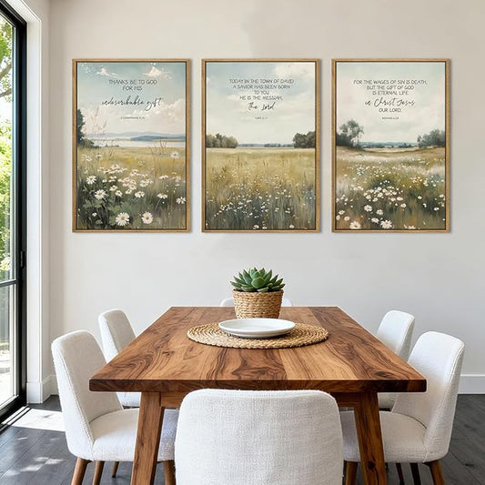 Anyzal Large Christian Framed Wall Art 16x24 Inch Bible Scripture Canvas Wall Decor Easter Farmhouse Wildflower Paintings Set of 3 for Living Room Bedroom Dining Room