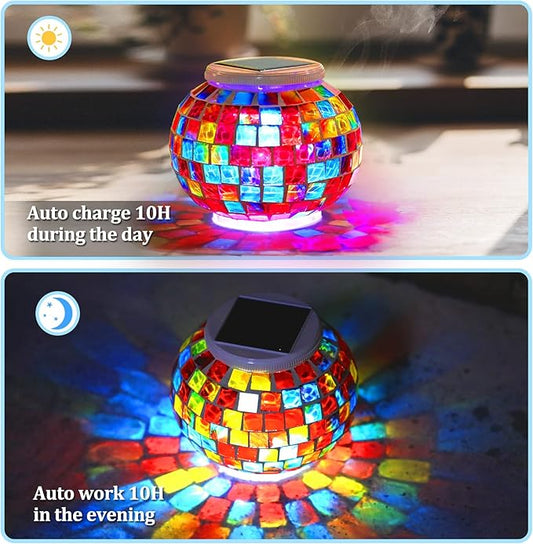 Color Changing Mosaic Solar Light Led Garden Lights,echargeable Solar Table Lights Outdoor Waterproof Solar Night Lights for Garden, Patio, Party,Outdoor/Indoor Decorations, Ideal Gift