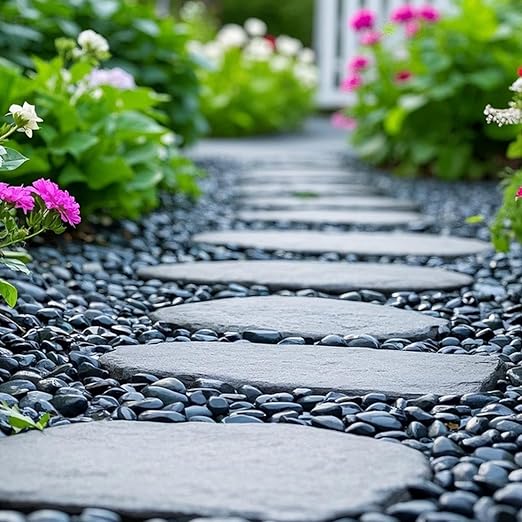 Pebbles for Indoor Plants, 2lbs Black River Rocks 1-2 Inch Decorative Pebbles for Planters, High Polished Stones for Vase Filler Fish Tank Landscaping Garden