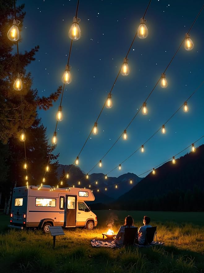 luckystyle 200FT Solar String Lights Outdoor Waterproof with 72+4 LED Bulbs Long Last for 20+Hrs, Commercial Grade Shatterproof Patio Solar Powered Lights for Camping,Backyard, Garden, Porch Decor