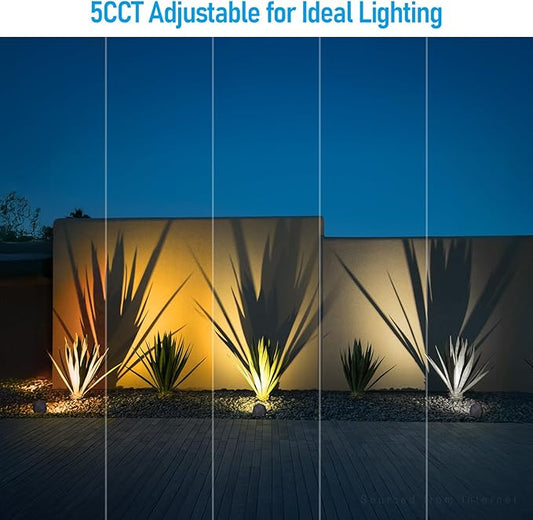 LEONLITE 5CCT LED Rock Lights Outdoor, 5W Low Voltage Landscape Spot Light for Garden, Yard, Decorative Stone Light, 12-24V AC/DC, CRI90, 200lm, IP65 Waterproof, Round, Dark Gray, Pack of 4
