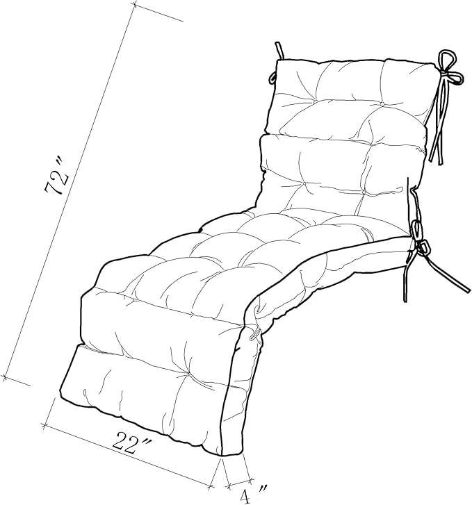 ARTPLAN Outdoor Chasie Lounge Tufted Thick Cushion with Ties,Replacement Wicker Chair Cushion for Paito Fruniture,72x22x4inches,All Weather,Invisible Green