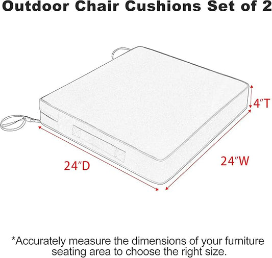 Favoyard Patio Chair Cushions 24 x 24 x 4 Inch Waterproof Outdoor Seat Cushions for Patio Furniture 3-Year Color Fastness Garden Sofa Couch Chair Pads with Handle & Adjustable Straps Set of 2, Green