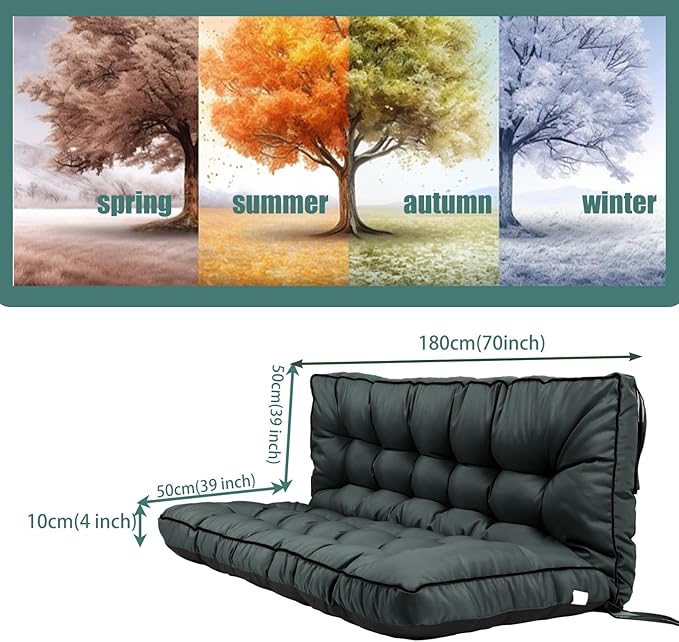 Replacement Cushions for Swing, Swing Cushions 3 Seater Replacement, Waterproof Thicken Washable Pad Cushion for Outdoor Indoor Furniture Swing Patio (Dark Gray, 40x70 inch)