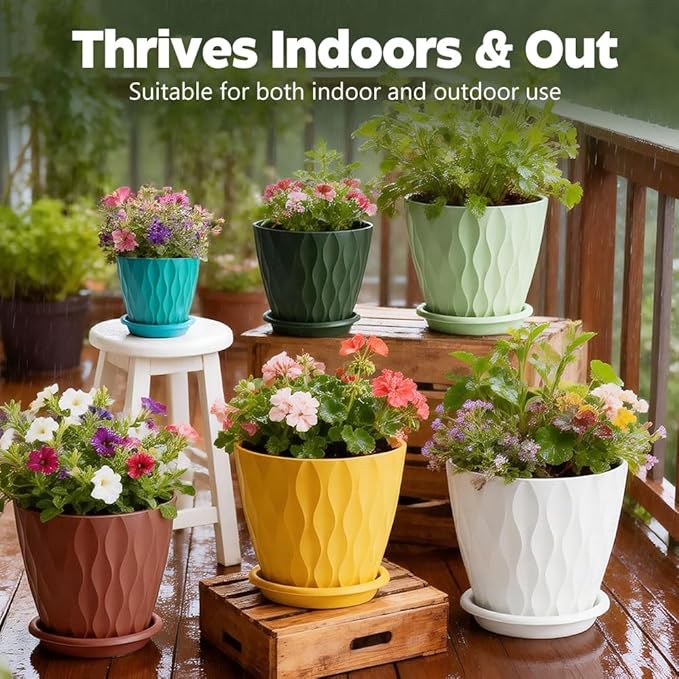 Plant Pots, Self Watering Planters with Drainage Holes and Trays, Flower Pots for Indoor Outdoor - 6 Pack(4/5/6/6.5/7/8 Inch) (Colorful)
