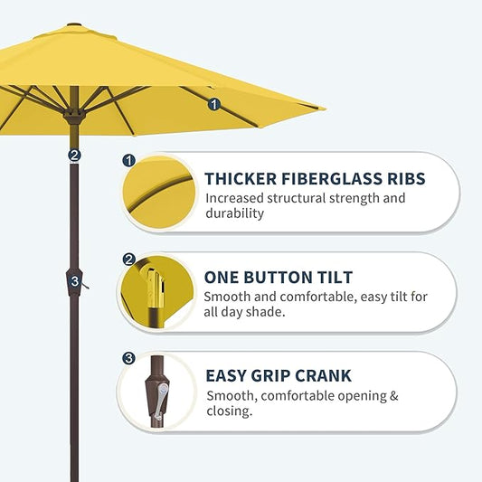 PatioKingdom 10FT Patio Umbrella with Push Button Tilt and Crank, Outdoor Market Umbrella with 8 Fiberglass Ribs, UV Protection Table Umbrella for Pool,Backyard,Garden,Deck(Yellow, 10FT)