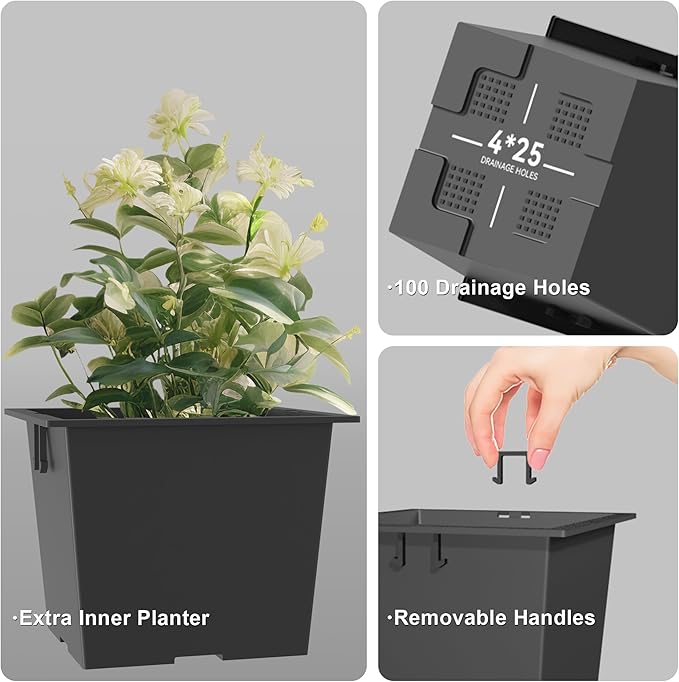 Kante 14 Inch Tall Planter Set of 2, Large Taper Planter for Outdoor Indoor Garden Patio Front Door (Black)