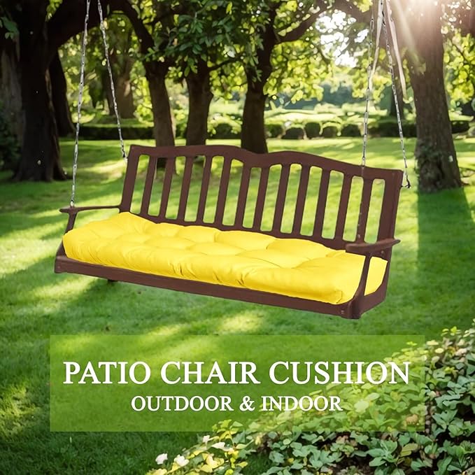 MTMR Outdoor Bench Cushion for Furniture 40X19 Inch Tufted Porch Swing Cushions with High Elasticity PP Cotton and Durable Ties, Thick Bench Seat Cushions for Patio Furnitures Yellow