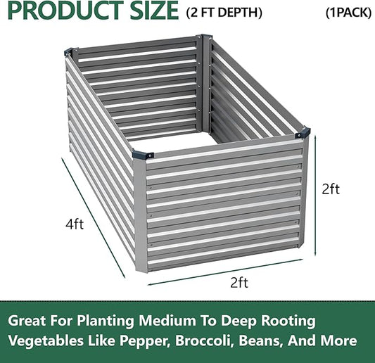 Vengarus 4x2x2FT Galvanized Raised Garden Bed Kit, Deep Root Planter Box Outdoor Large Planter Raised Beds for Planting Flowers,Vegetables and Herbs-Silver