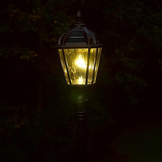 Gama Sonic Outdoor Solar Post Light, Brushed Bronze Finish Aluminum, Royal Bulb, Clear Rain Glass, 3-inch Fitter for Lamp Posts 98B112 (Upgraded Panel and Battery)