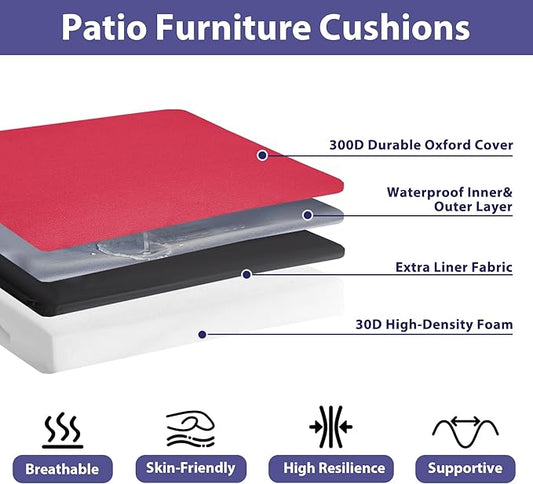 Outdoor Chair Cushions Set of 4,Waterproof Outdoor Seat Cushions for Patio Furniture,Patio Chair Cushion with Handle and Ties, Square Out Door Chair Pads,17" x 16" x 2", Burgundy