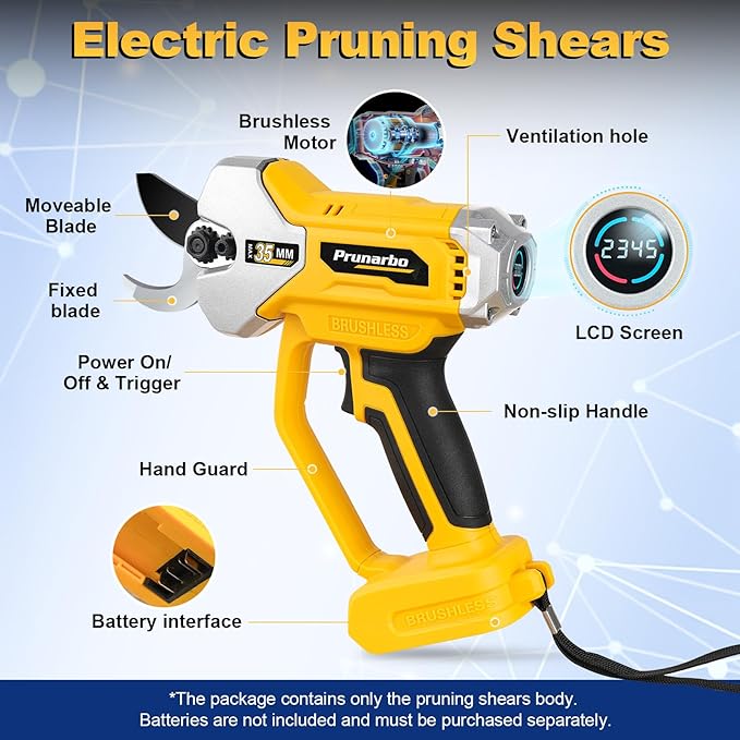 Brushless Electric Pruning Shears Compatible with DEWALT 20V MAX Battery, Professional Cordless Pruner for Tree & Garden Maintenance, 35mm One-Cut Capacity, SK5 Blades, Tool Only