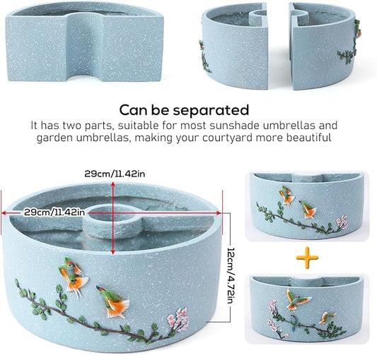 2pcs Patio Umbrella Planter Around Umbrella Planter Blue Weatherproof with Drainage Holes Half-Circle Planter Pots with Umbrella Rod Hole for Terrace Tables