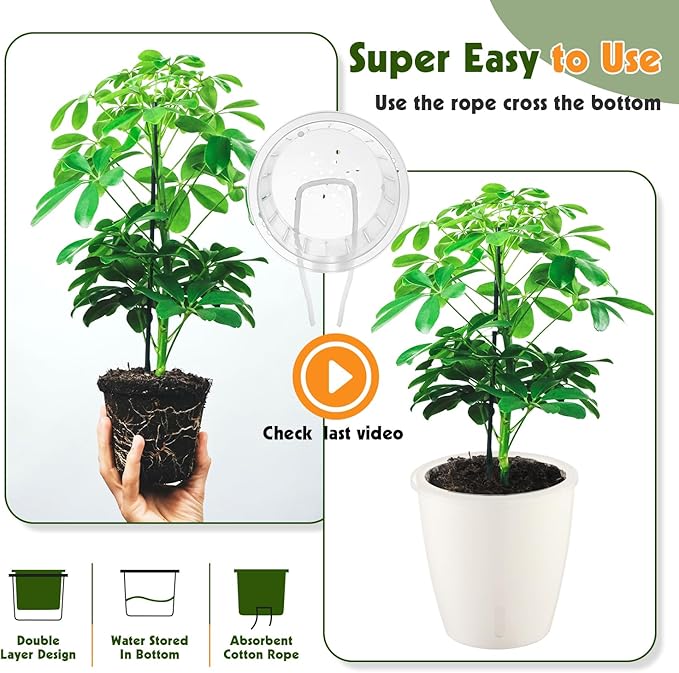 Self-Watering Pots for Indoor Plants, 18-Pack 5'' Self Watering Planter with Drainage Holes, Small African Violet Pots with Water Indicator, Clear Wick Pot for Orchids, White