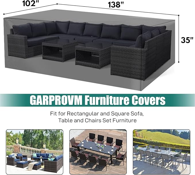 Outdoor Patio Furniture Covers Waterproof Patio Set Table Covers Rectangular with 4 Windproof Buckles 600D (Rectangle 138x102x35inch) (Nuturem_US)