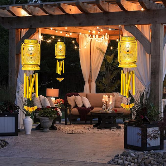 1 Pack Solar Bee Wind Chimes for Outside, Mother' s Day Gifts for Mom Women Grandma, Solar Mason Jar Wind Chime Light Unique Hanging Wind Chimes Outdoor, IP65 Waterproof for Yard Garden Terrace