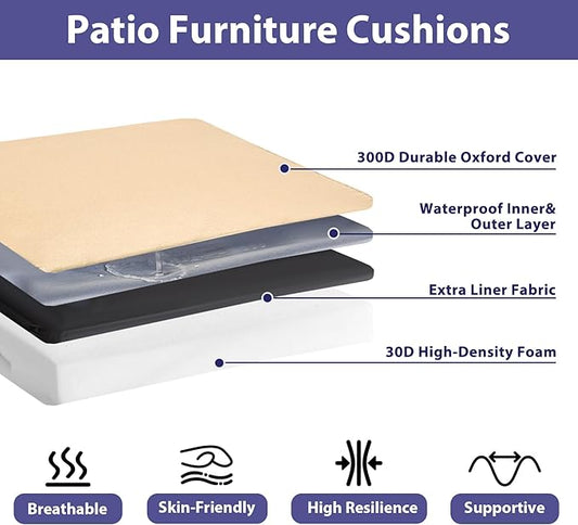 Outdoor Chair Cushions Set of 4 -Waterproof Outdoor Seat Cushions for Patio Furniture, Patio Chair Cushion with Handle and Ties, Square Out Door Chair Pads,19" x 19" x 3", Beige