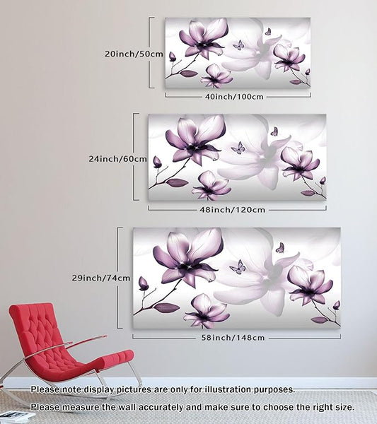 Muolunna BK06550 Purple Magnolia with Butterfly Flower Canvas Wall Art Picture 1 Panel 3D Wallpaper Modern Art Prints Painting for Bedroom Modern Office Wall Decor Artwork