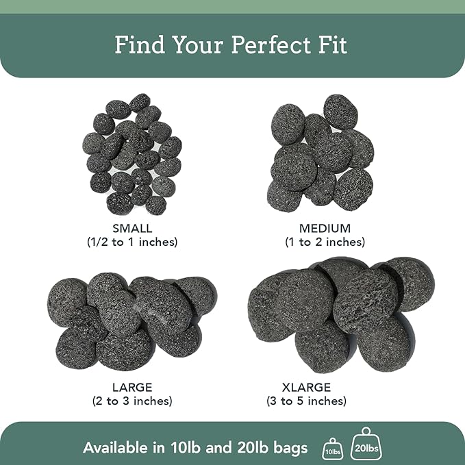 Black Lava Rocks for Fire Pit - 2 to 3 Inch 20 lbs - Gas Fireplace Stones - Volcanic Rock for Propane Fire Pit - Decorative Stone for Outdoor & Indoor Gas Fireplace