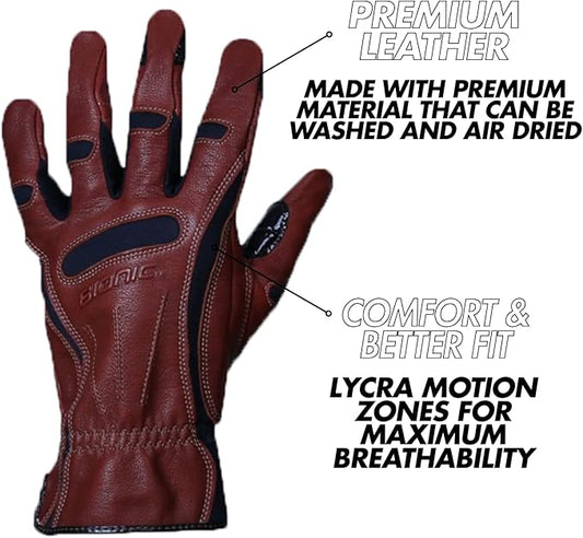 Bionic Gloves Men's 2X-Large Brown Tough Work Gloves with Natural Fit Premium Leather