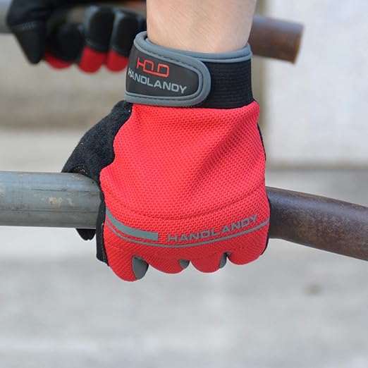 HANDLANDY Work Gloves Men & Women, Utility Safety Working Gloves Touch Screen, Flexible Breathable Yard Work Gloves (Extra Large, Red)