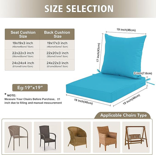24x24 Inch Outdoor Cushions for Patio Furniture, Waterproof Outdoor Chair Cushions w/Fade-Resistant, Removable & Machine-Washable Covers, Deep Seat Sofa/Couch Pad Replacement – Set of 4, Teal