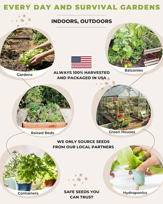 50 Tactiko Survival Vegetable, Herb & Fruit Seed Kit - U.S.A. Harvested Varieties - Over 35,000 Non-GMO Heirloom Seeds - Emergency Seed Vault in Waterproof Mylar Bag - Long-Term Storage