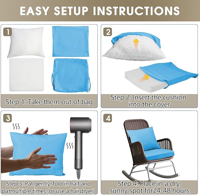 Outdoor Seat Cushion Set 19 x 19 In, Water-Resistant & Fade-Resistan, Patio Furniture Cushions with Removable Cover Deep Seat & Back Cushion with Handle and Adjustable Straps for Chair Sofa,2PC
