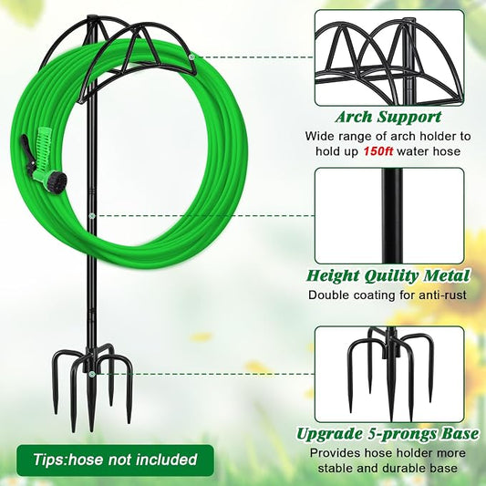 Gtongoko Garden Hose Holder for Outside 47" Heavy Duty Freestanding Water Hose Holder with 5 Stable Spikes Metal Hose Stand Holds Up to 150FT Hose & 49LB Detachable Hose Storage for Yard Lawn Patio