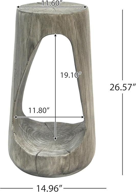 GDFStudio Outdoor Side Table, Lightweight Concrete Patio End Table, Hollow Decorative Garden Stool Accent Table with Wood-Like Texture,MGO Side Table for Balcony, Poolside, or Backyard,Gray