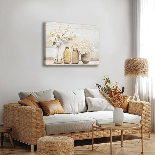 Farmhouse Floral Wall Art for bathroom, Flower Rustic Wood Board Canvas Wall decor Art hand paint Paintings Country Flower Pictures Posters Prints Artwork for living room Bedroom kitchen, 16L X 12W